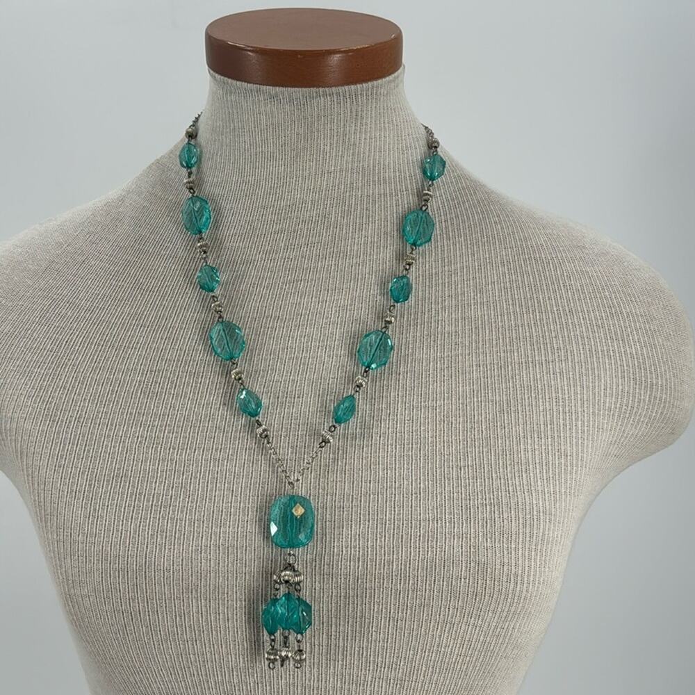 Mermaidcore blue beaded silver chain necklace